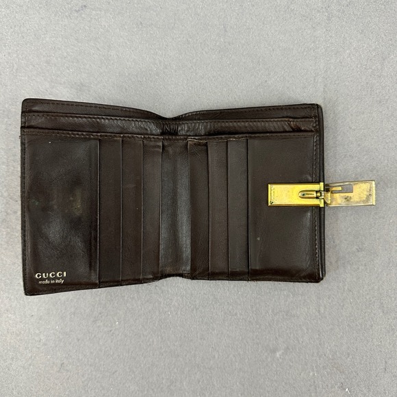 Gucci Leather Wallet Brown Snap Closure Bifold Coin Purse Vintage, flawed,‎ used - Picture 10 of 16